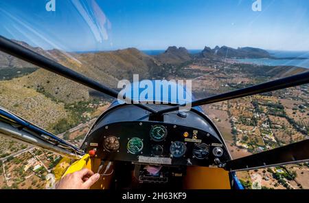 vista aerea, abitacolo aereo sulle montagne di tramuntana, pollena, maiorca, isole baleari, spagna Foto Stock