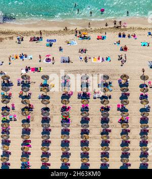 foto aerea,cala anguila-cala mendia,baia e spiaggia s'estany d'en mas,manacor,mallorca,isole baleari,spagna,europa Foto Stock