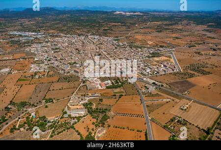 veduta aerea,vista della città di campos e cath. església de sant julià chiesa,campos,mallorca,isole baleari,spagna Foto Stock