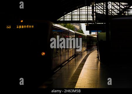 17,2021 agosto, berlino, germania, s-bahn linea s3 spandau in una stazione di berlino, profondità di campo poco profonda, bello bokeh morbido Foto Stock