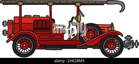 Il disegno a mano vettorizzato di un camion da fuoco d'epoca Illustrazione Vettoriale