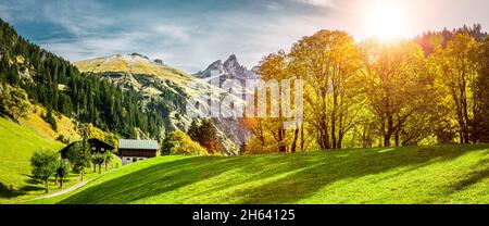 einödsbach vicino a obersdorf con vista sulle alte alpi di allgäu Foto Stock