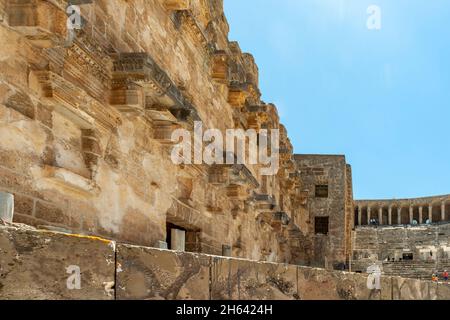 il frammento di un antico teatro romano in aspendos, antalya, turchia Foto Stock