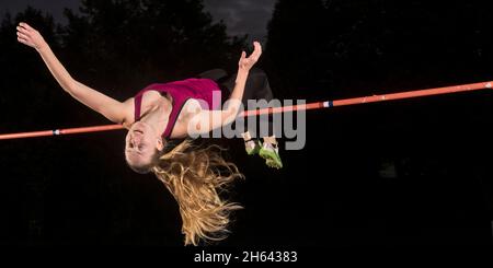 high jumper,atletica,winterbach,baden-württemberg,germania Foto Stock