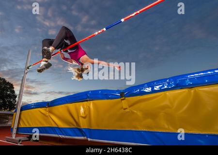 high jumper,atletica,winterbach,baden-württemberg,germania Foto Stock