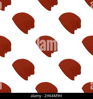 Berretti invernali colorati con motivo beanie, splendidi berretti su sfondo bianco. Modello di berretti costituito da collezione cappelli invernali berretti da indossare. Ripetizione Illustrazione Vettoriale