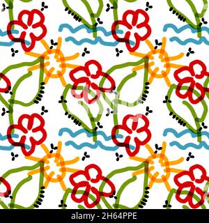 Disegno senza giunture per bambini con oggetti colorati su sfondo bianco Foto Stock