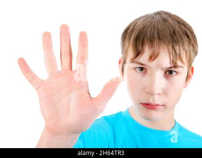 Kid show Stop Hand Gesture Focus on the Palm Foto Stock