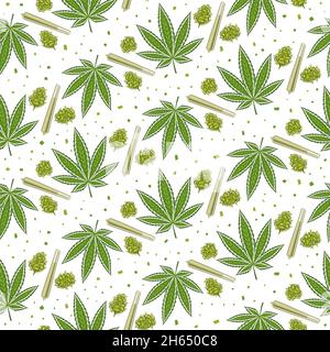 Vettore Marijuana Seamless Pattern, quadrato che ripete lo sfondo di foglie di marijuana, germogli di cannabis medicinale, poster decorativo con impresso Illustrazione Vettoriale