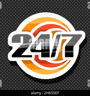 Logo Vector 24/7, segnaletica bianca isolata con illustrazioni cerchi colorati e carattere decorativo unico per il numero 24/7, design di marketing con Illustrazione Vettoriale