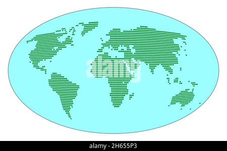 La mappa del pianeta Terra in punti disposti su un elipse blu su uno sfondo bianco Foto Stock