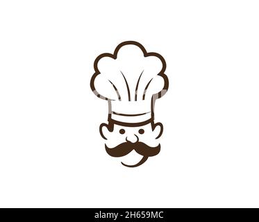 Creative Chef Head Moustache Hat Cartoon Logo Vector Design Illustrazione Illustrazione Vettoriale