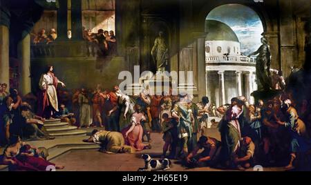 Daniele esonera Susanna 1725 - 1726 di Ricci Marco, 1676-1729; Ricci Sebastiano, 1659- 1734 Italia, Daniele usò la sua conoscenza di Torah per salvare una donna giusta da giudici malvagi che l'accusarono falsamente di adulterio. Foto Stock