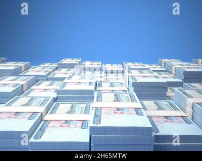 Denaro di Myanmar. Kyat fatture. Banconote MM3. 1000 birmano. Affari, finanza, notizie di background. illustrazione 3d. Foto Stock