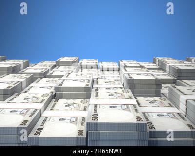 Il denaro del Ruanda. Fatture del franco. Banconote RWF. 500 Kinya. Affari, finanza, notizie di background. illustrazione 3d. Foto Stock