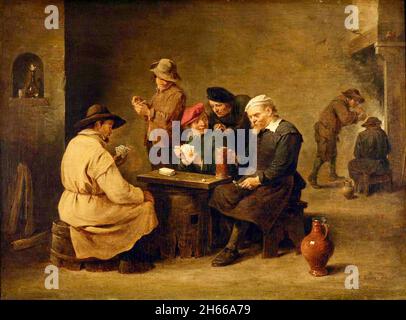 David Teniers l'opera più giovane intitolata The Card Players - 1645 Foto Stock