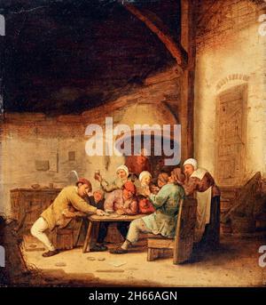 Bartolomeo Molenaer opera dal titolo contadini che bevono e giocano carte in una taverna Foto Stock
