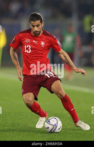 Roma, Italia, 12 novembre 2021. Ricardo Rodriguez della Svizzera durante la partita di qualificazione alla Coppa del mondo FIFA allo Stadio Olimpico di Roma. Il credito d'immagine dovrebbe essere: Jonathan Moscrop / Sportimage Foto Stock