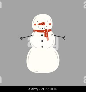 Snowman in sciarpa rossa su sfondo grigio. Illustrazione vettoriale Illustrazione Vettoriale