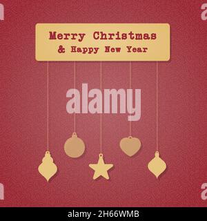 Buon Natale e Felice Anno Nuovo. Buone vacanze. Decorazione dorata. Stile nordico. Ispirazione di sfondo di Natale. Illustrazione vettoriale, desig piatto Illustrazione Vettoriale