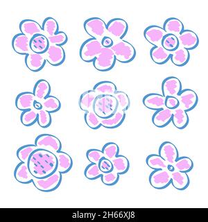 Fiori rosa e blu carini. Illustrazione Vettoriale