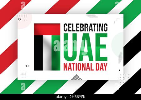 Sfondo della celebrazione del giorno nazionale degli Emirati Arabi Uniti con bandiera ondulata e strisce colorate. Moderno Abstract nazionale sfondo di vacanza Foto Stock