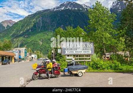 Canada, British Columbia, Stewart, centro, motociclisti Foto Stock