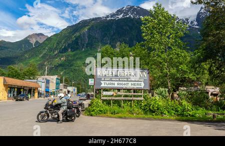 Canada, British Columbia, Stewart, centro, motociclisti Foto Stock