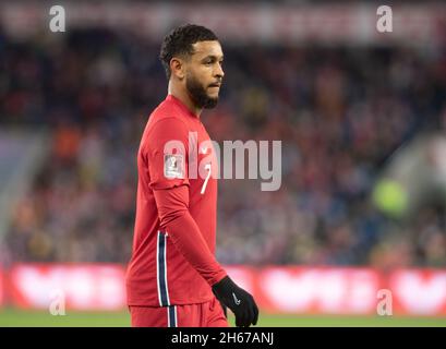 Oslo, Norvegia. 12 novembre 2021. Joshua King (7) di Norvegia ha visto durante la Coppa del mondo UEFA tra Norvegia e Lettonia allo stadio Ullevaal di Oslo. (Photo Credit: Gonzales Photo/Alamy Live News Foto Stock