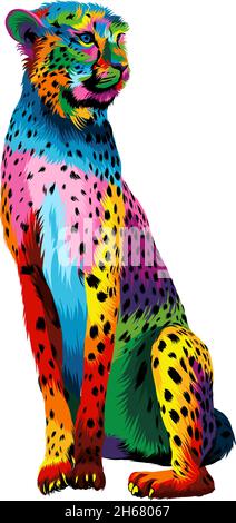 Ghepardo da pitture multicolore. Spruzzi di acquerello, disegno colorato, realistico. Illustrazione vettoriale di vernici Illustrazione Vettoriale
