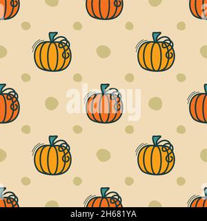 Modello senza cuciture con motivo di zucca può essere utilizzato nei tessuti, per il design di libri, sfondo sito web Illustrazione Vettoriale