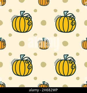 Modello senza cuciture con motivo di zucca può essere utilizzato nei tessuti, per il design di libri, sfondo sito web Illustrazione Vettoriale