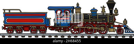 Il disegno a mano vettorizzato di una vecchia locomotiva americana a vapore Illustrazione Vettoriale