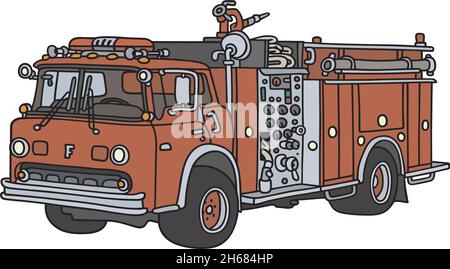 Il disegno a mano vettorizzato di un classico camion da fuoco Illustrazione Vettoriale