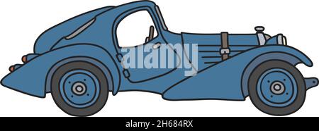 Il disegno a mano vettorizzato di una coupé blu d'epoca Illustrazione Vettoriale