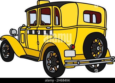 Il disegno a mano vettorizzato di un taxi giallo d'epoca Illustrazione Vettoriale