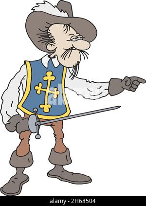Il disegno a mano vettorizzato di divertente moschettiere Illustrazione Vettoriale