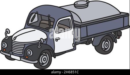 Il disegno a mano vettorizzato di un vecchio camioncino da serbatoio per latticini Illustrazione Vettoriale