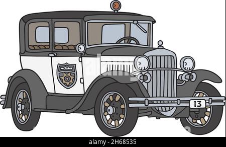 Il disegno a mano vettorizzato di un'auto della polizia d'epoca Illustrazione Vettoriale