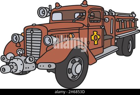 Il disegno a mano vettorizzato di un camion da fuoco retrò Illustrazione Vettoriale