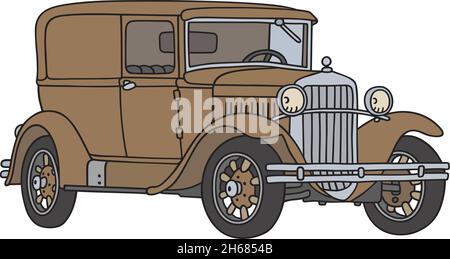 Il disegno a mano vettorizzato di una vettura di consegna marrone vintage Illustrazione Vettoriale