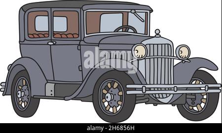 Il disegno a mano vettorizzato di un'auto grigia d'epoca Illustrazione Vettoriale