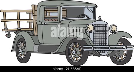 Il disegno a mano vettorizzato di un piccolo camion d'epoca Illustrazione Vettoriale
