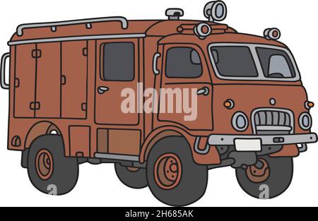 Il disegno a mano vettorizzato di un vecchio camion del fuoco Illustrazione Vettoriale