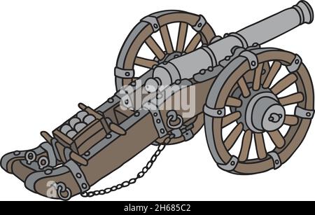 Il disegno a mano vettorizzato di un cannone storico Illustrazione Vettoriale