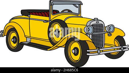 Il disegno a mano vettorizzato di un roadster giallo d'epoca Illustrazione Vettoriale