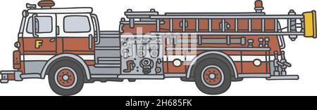 Il disegno a mano vettorizzato di un classico camion dei pompieri Illustrazione Vettoriale