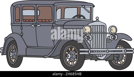 Il disegno a mano vettorizzato di un'auto grigia d'epoca Illustrazione Vettoriale