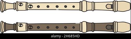 Il disegno a mano vettorizzato di due flauti classici Illustrazione Vettoriale