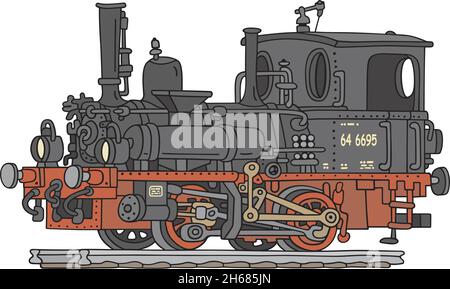 Il disegno a mano vettorizzato di una divertente locomotiva a vapore d'epoca Illustrazione Vettoriale